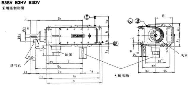 直交軸齒輪箱三級傳動立式安裝(B3.V)
